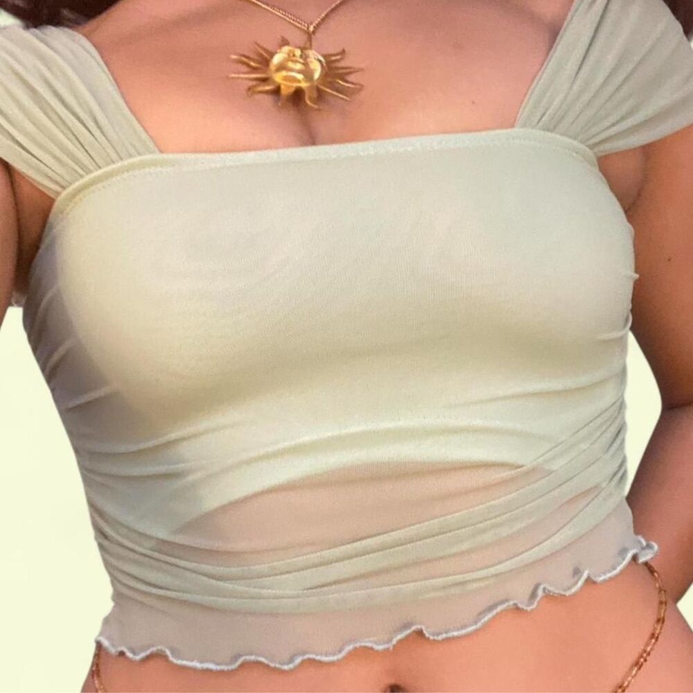 super cute sage green tank with mesh bottom part
